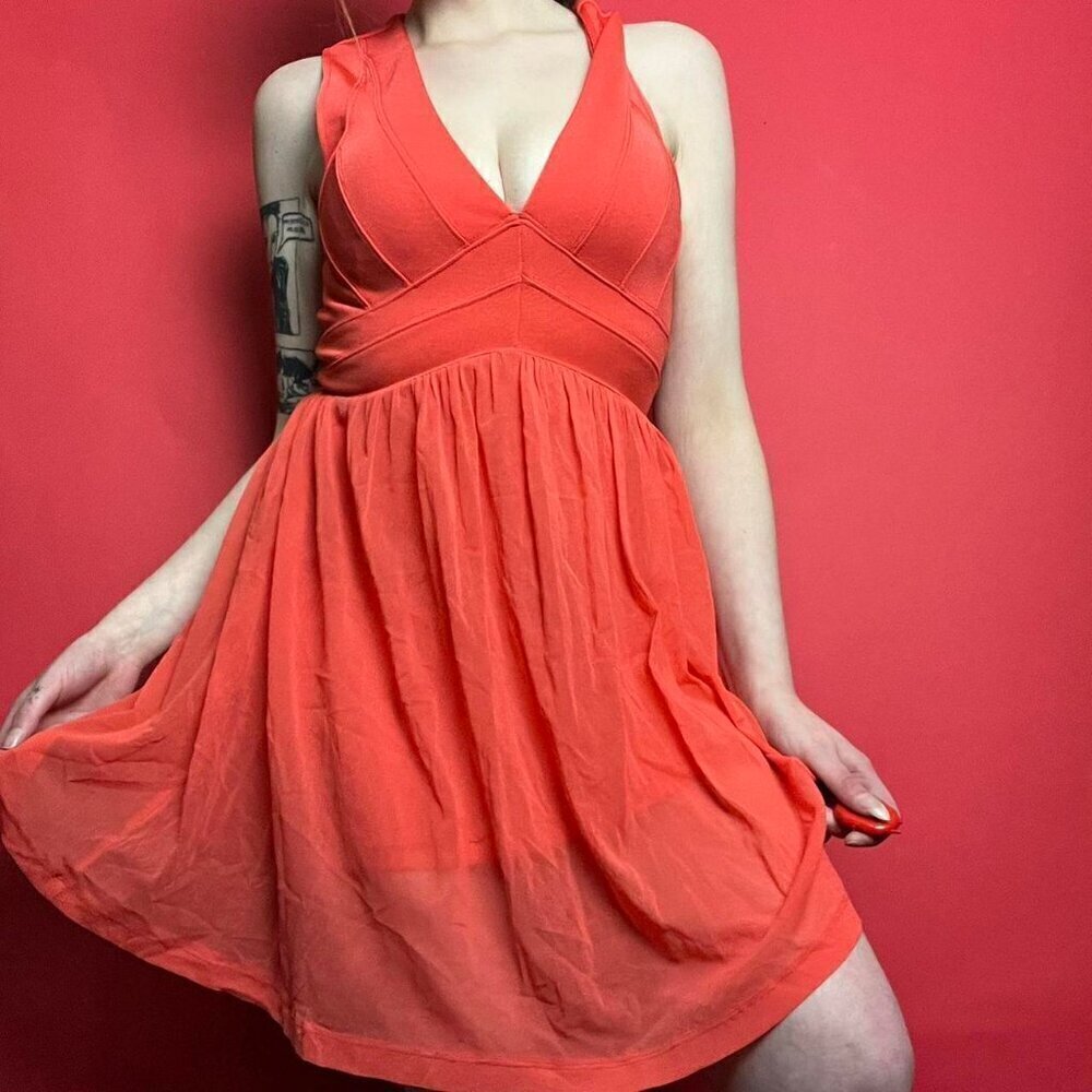 Top shop / Bright coral orange midi y2k dress 🩷🧡​​​​​​​​